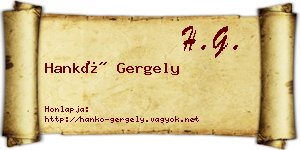 Hankó Gergely névjegykártya